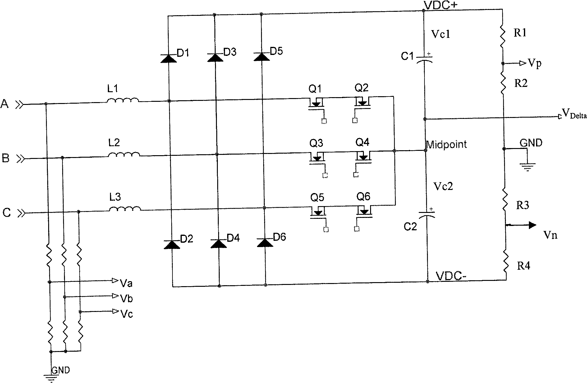 Sampling circuit and voltage sampling method for three-level power factor calibration circuit