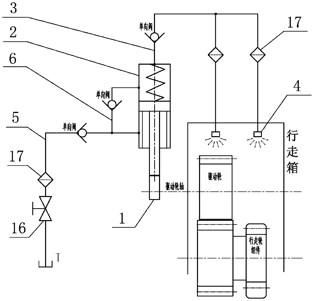 Forced oil injection lubrication system for open gear of walking box of coal mining machine