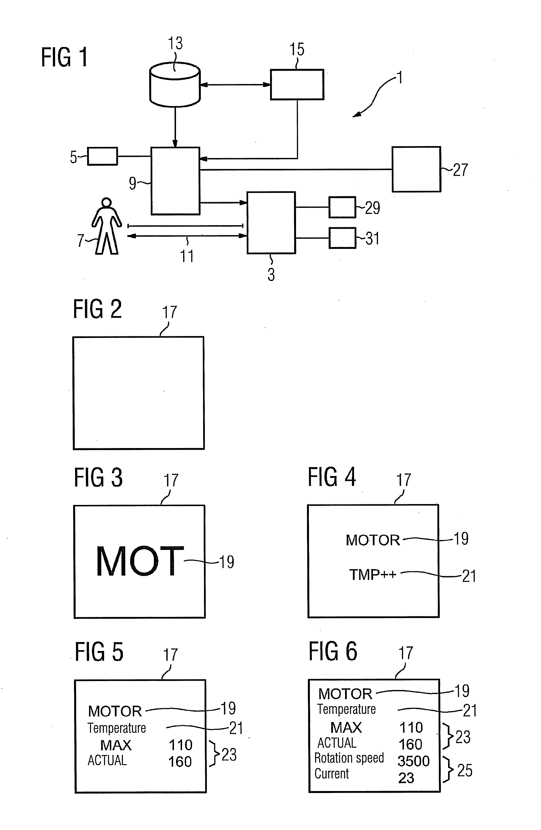 Display device for displaying a system state