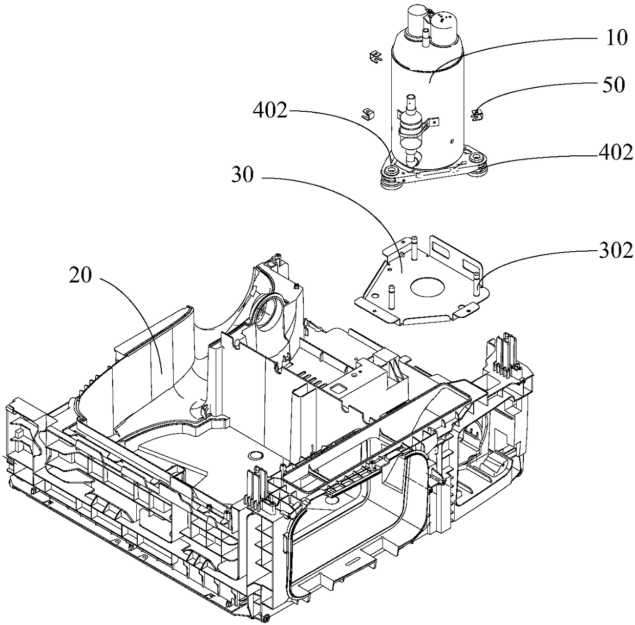 Mounting assembly of compressor and clothes treatment device