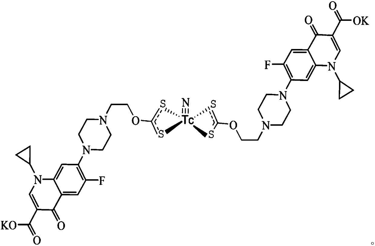 Tc-99m marked ciprofloxacin xanthate complex, as well as preparation method and application thereof