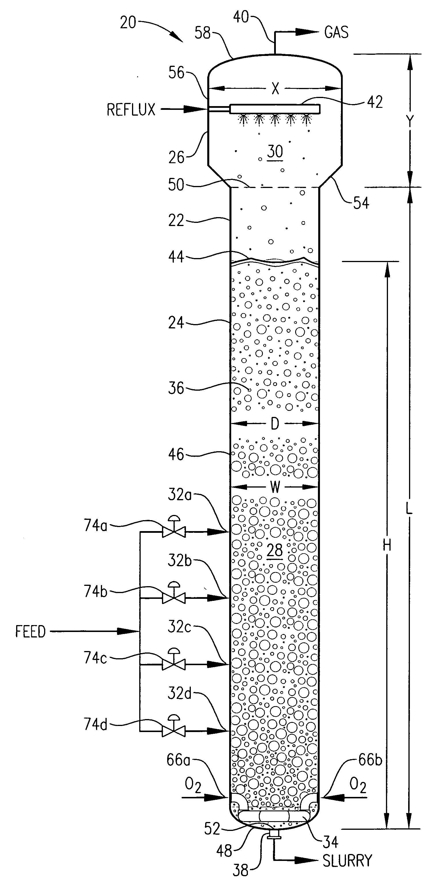 Oxidation system with internal secondary reactor