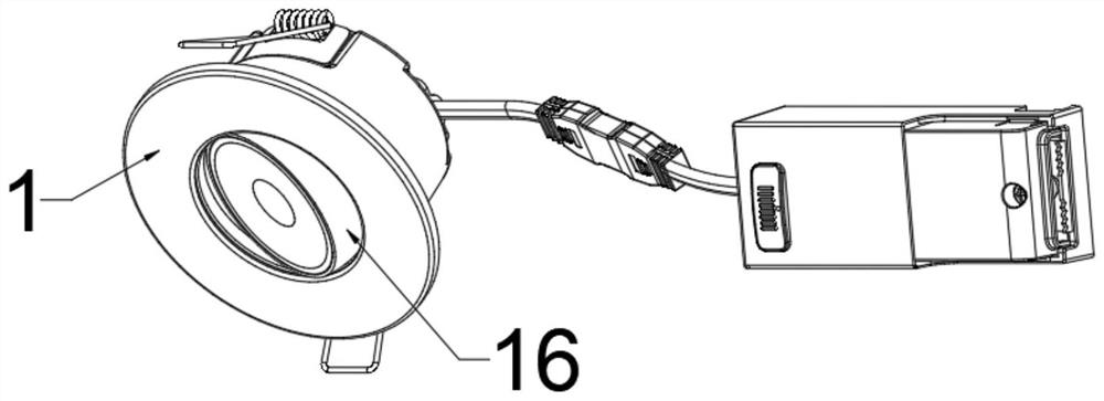 Multifunctional three-color fireproof down lamp capable of adjusting angle through 360-degree rotation