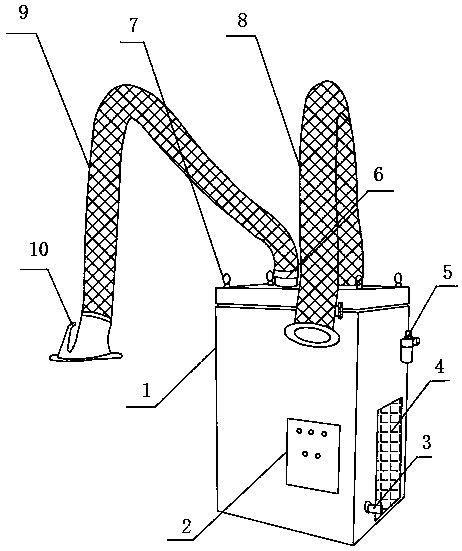 A welding fume cleaner provided with flexible gas absorbing arms