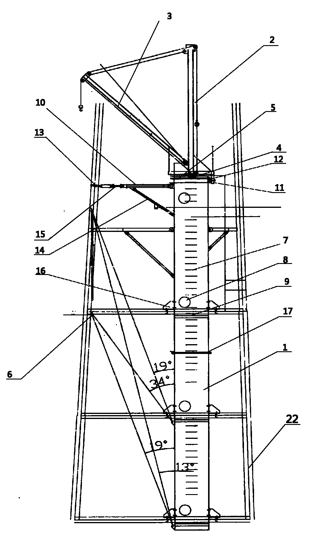 Self-elevating rotating crane installation device for tall towers