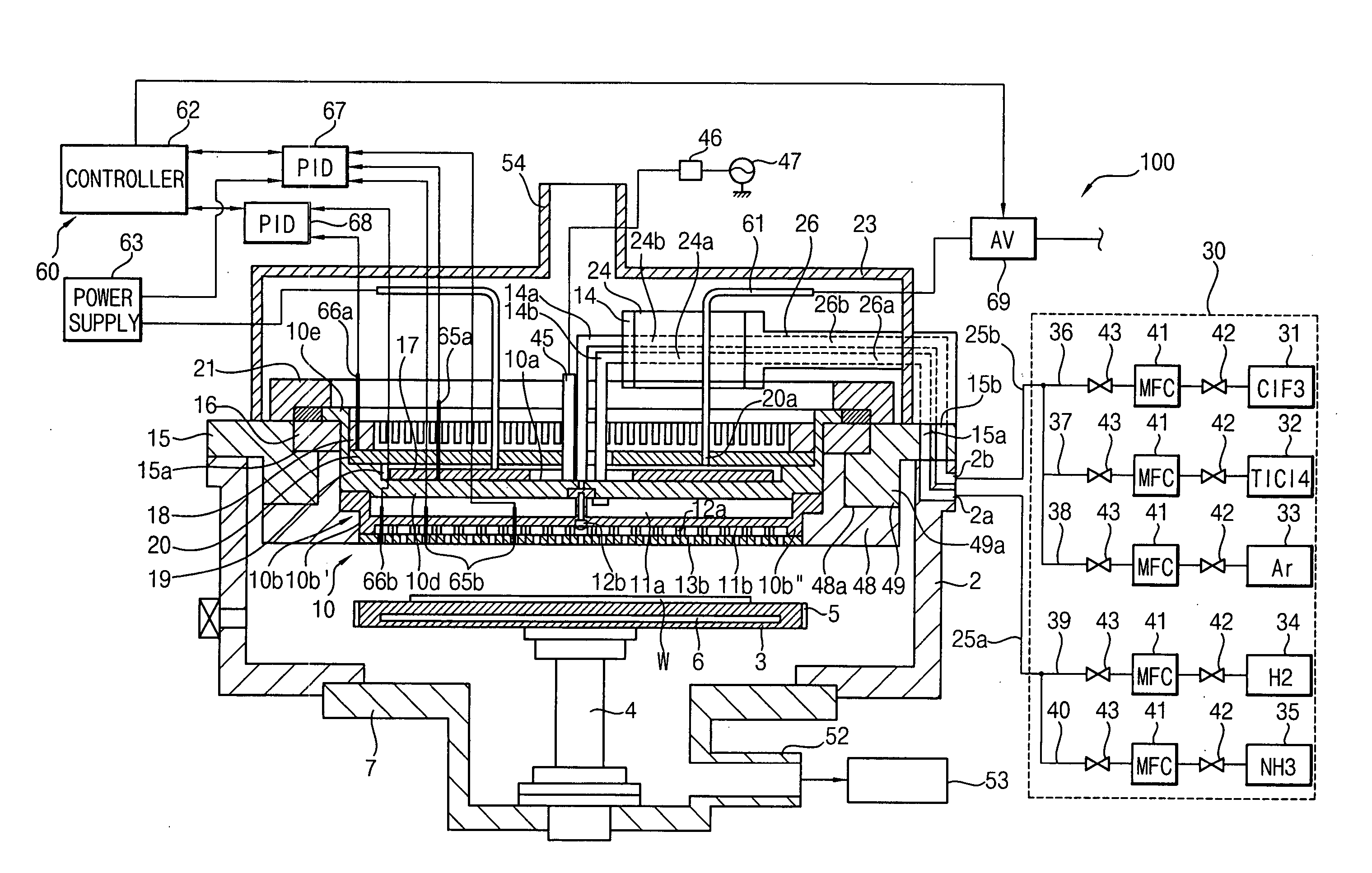 Combination of showerhead and temperature control means for controlling the temperature of the showerhead, and deposition apparatus having the same