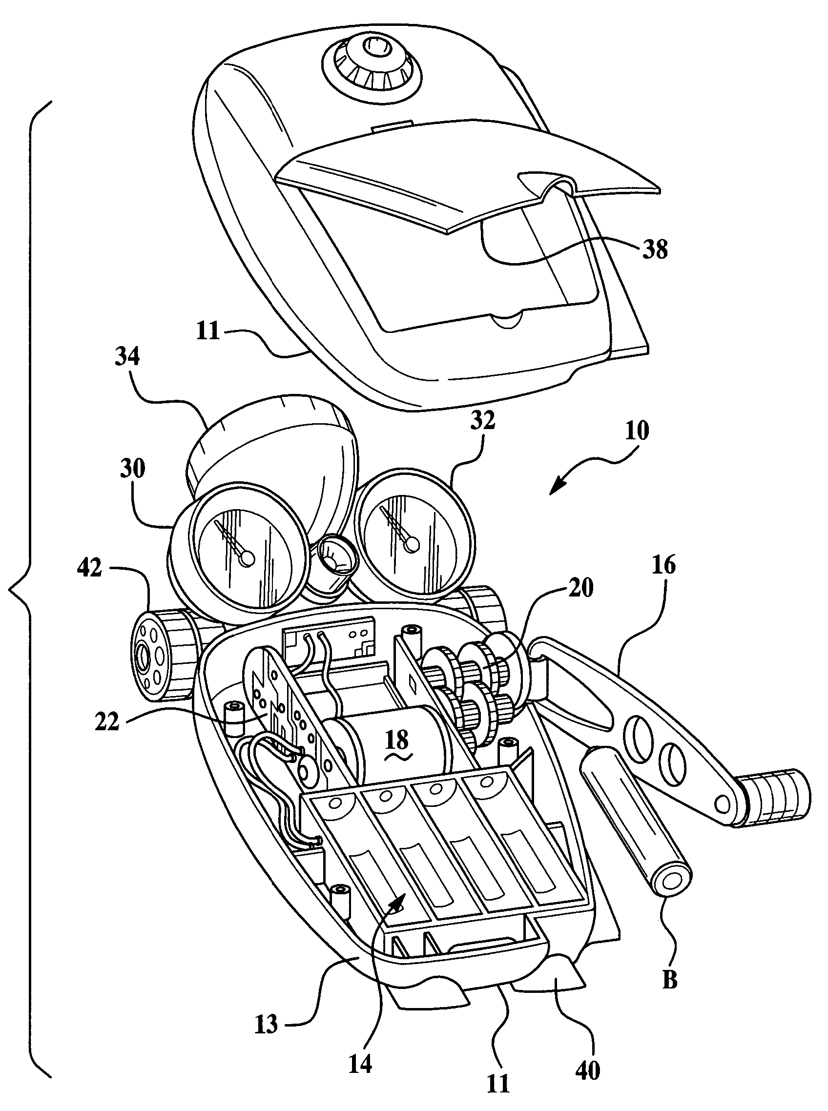 Amusement apparatus operative as a dynamo battery charger