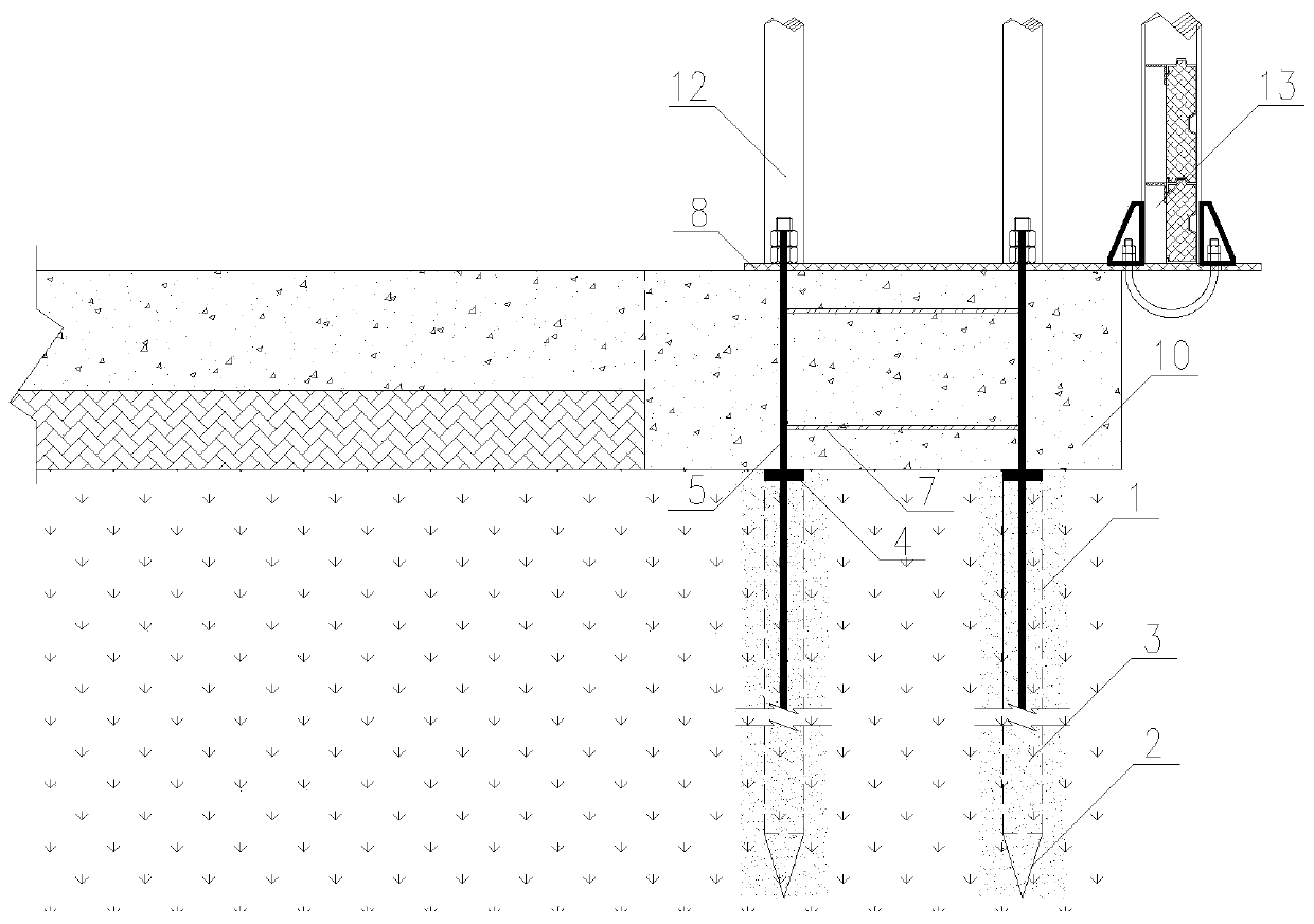 Integrated steel anchor pipe foundation structure of highway guardrail and sound barrier and a construction method thereof.
