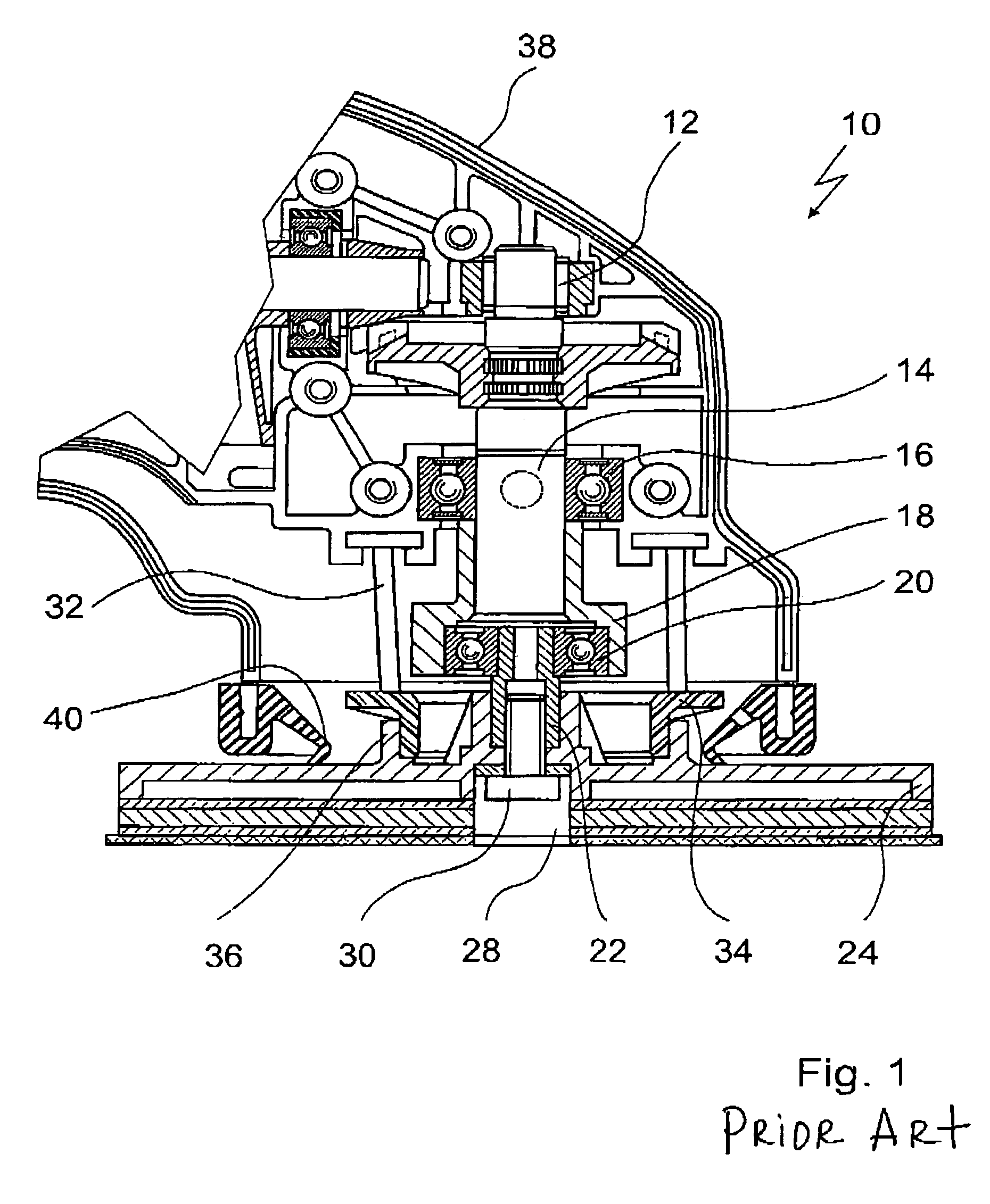 Bearing arrangement for vibrationally mounting a grinding disk in a grinder