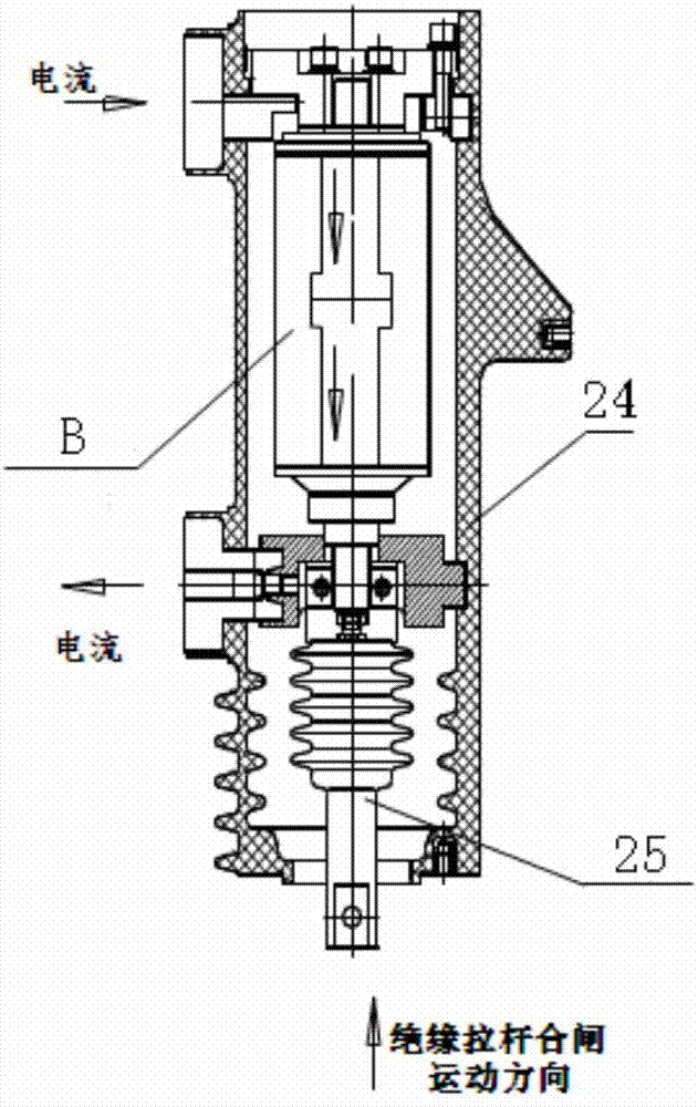 Waist-supported rotary pressure equalization with grounding shield High-voltage vacuum interrupter solid-sealed pole