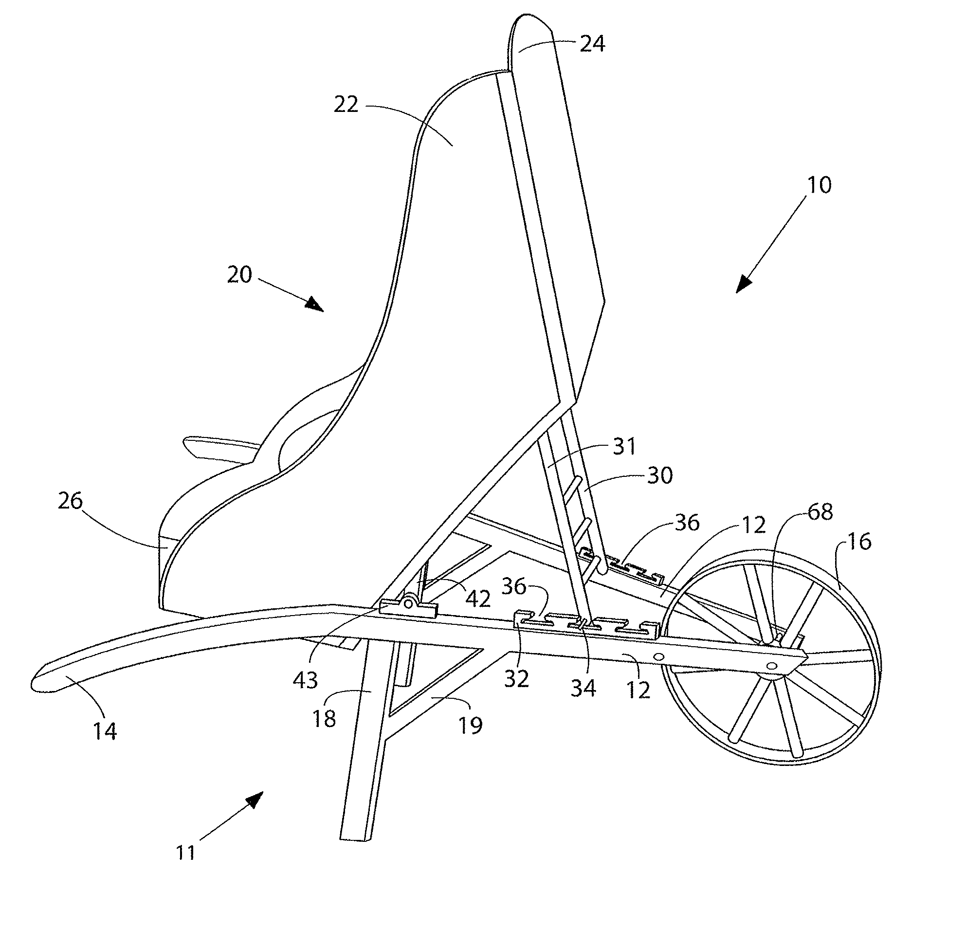 Adjustable wheelbarrow chair