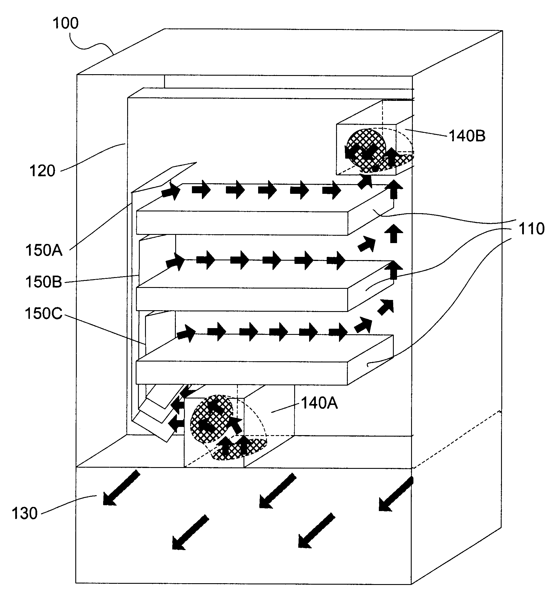 Apparatus and method for directing airflow in three dimensions to cool system components