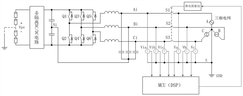 Failure detection method for relay of three-phase grid-connected inverter