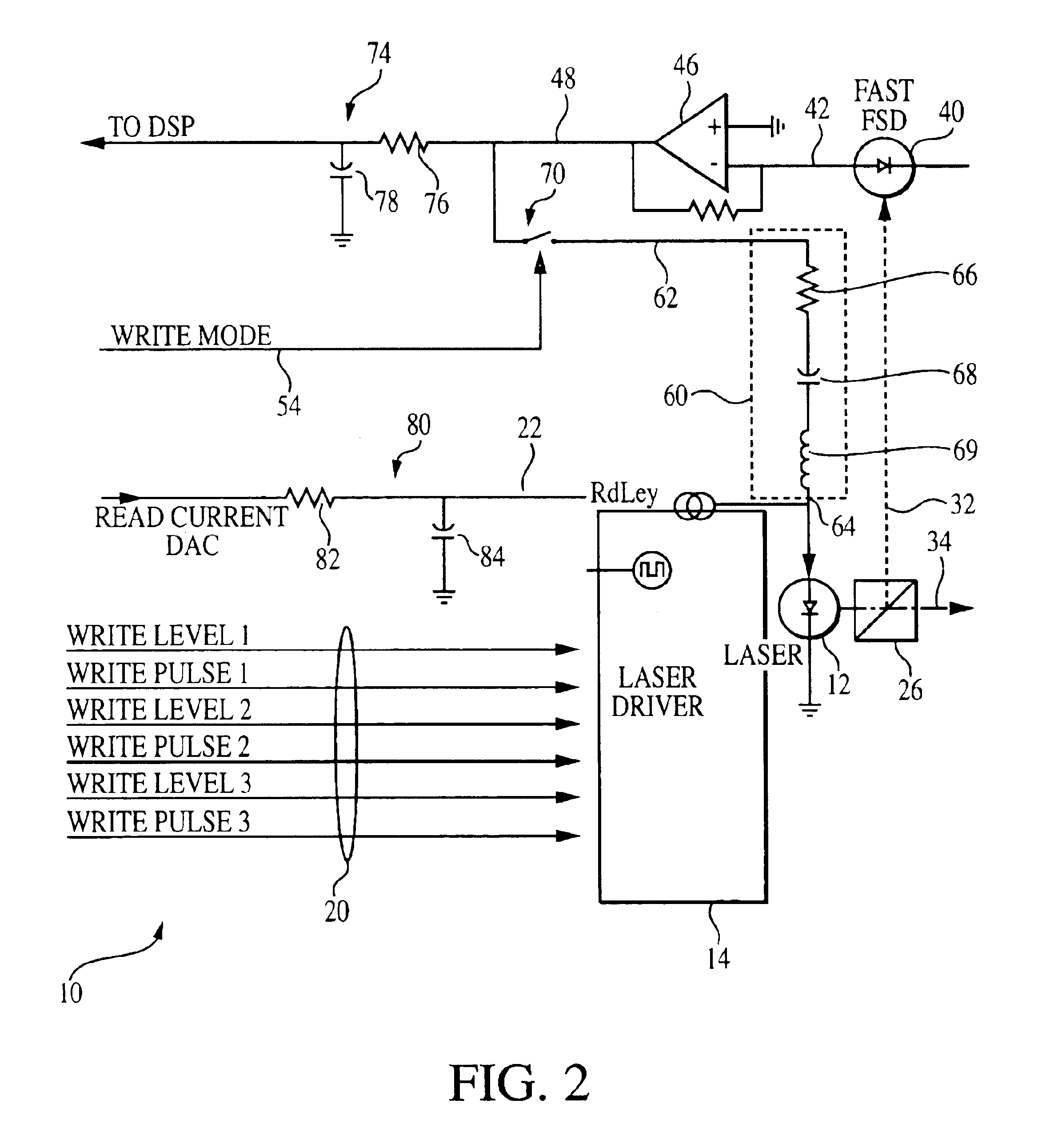 Laser driver with noise reduction feedback for optical storage applications