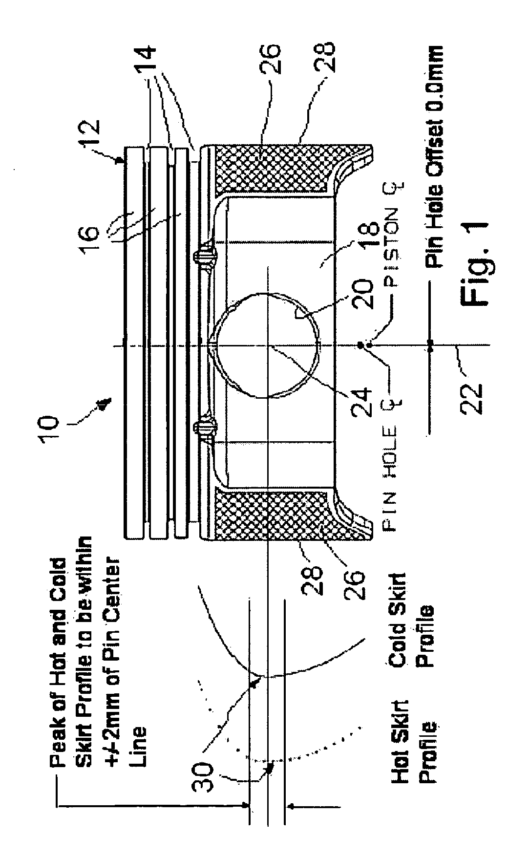 Piston having centered pin hole and skirt profile