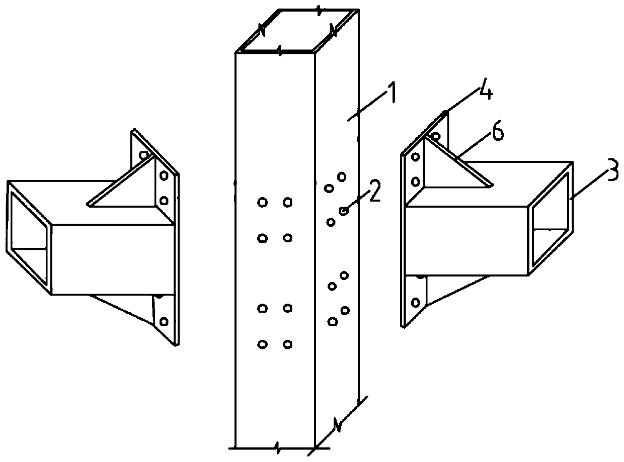 Through bolt assembling structure for square steel binding post and square steel tubular beam