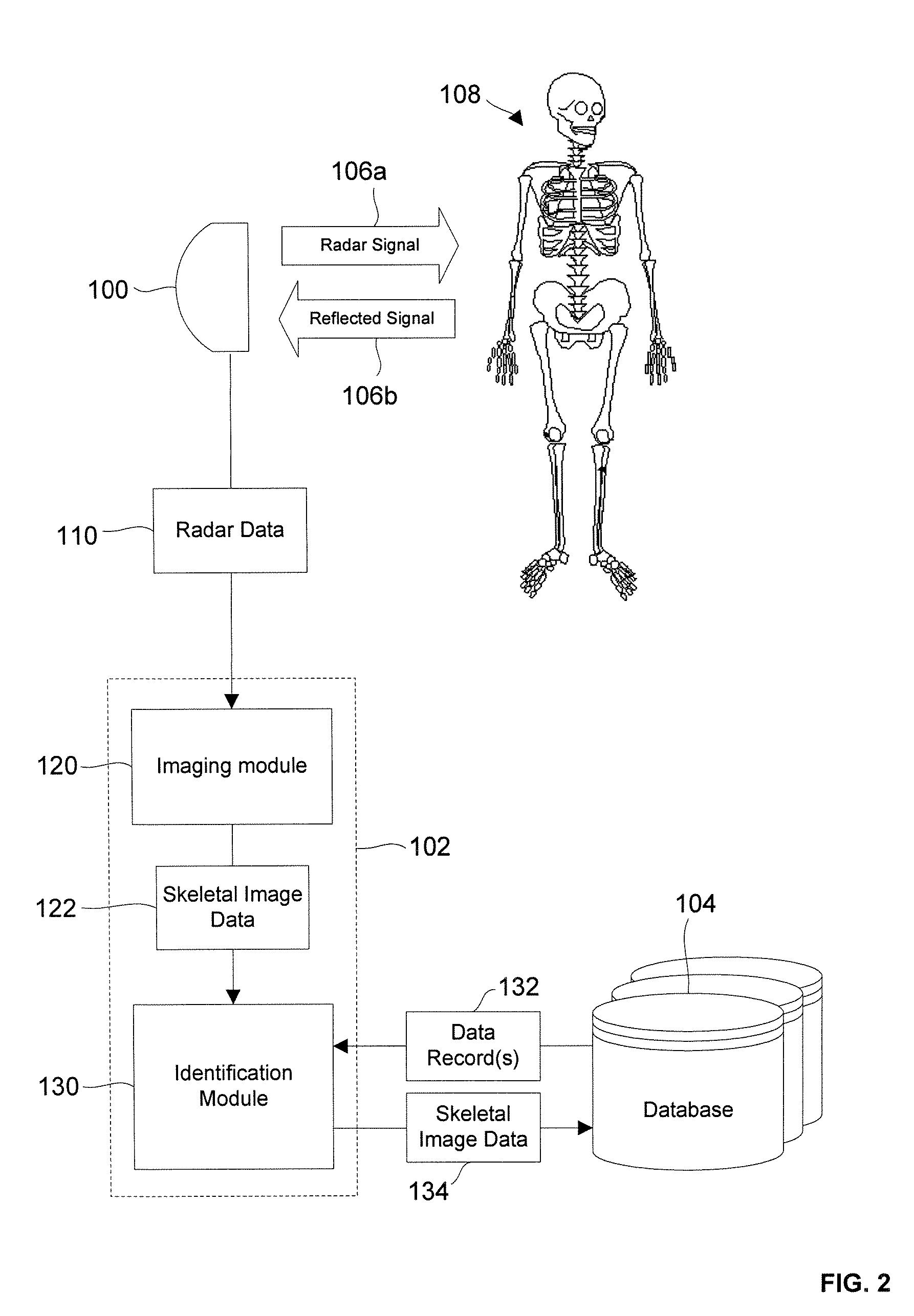 Skeletal topography imaging radar for unique individual identification