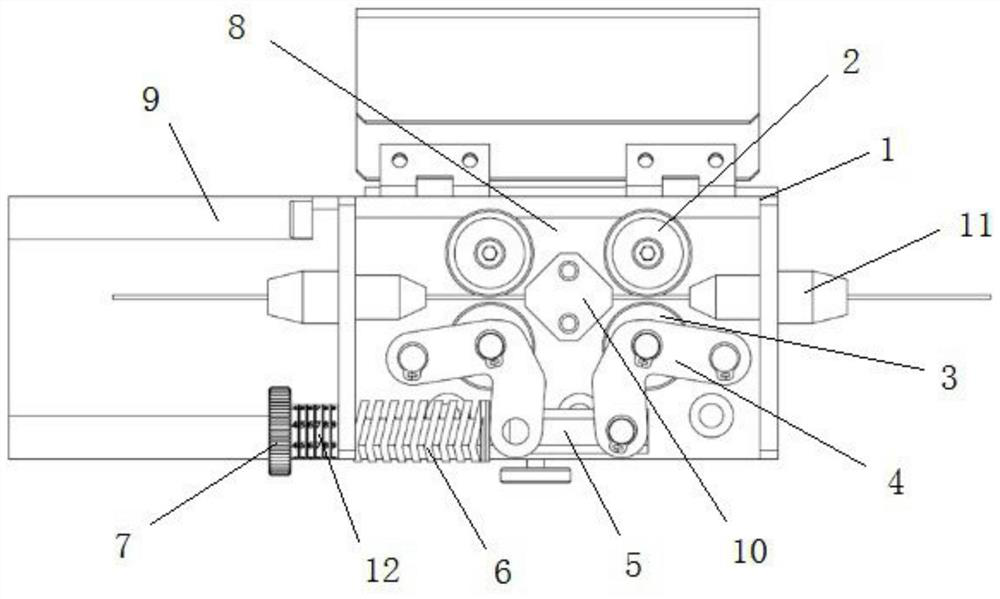 Synchronous pressure adjusting device for double wire feeding wheels of laser filler wire welding