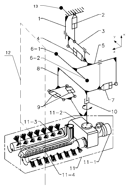 Intelligent sweeping device for sweeping ground below road separation guardrail