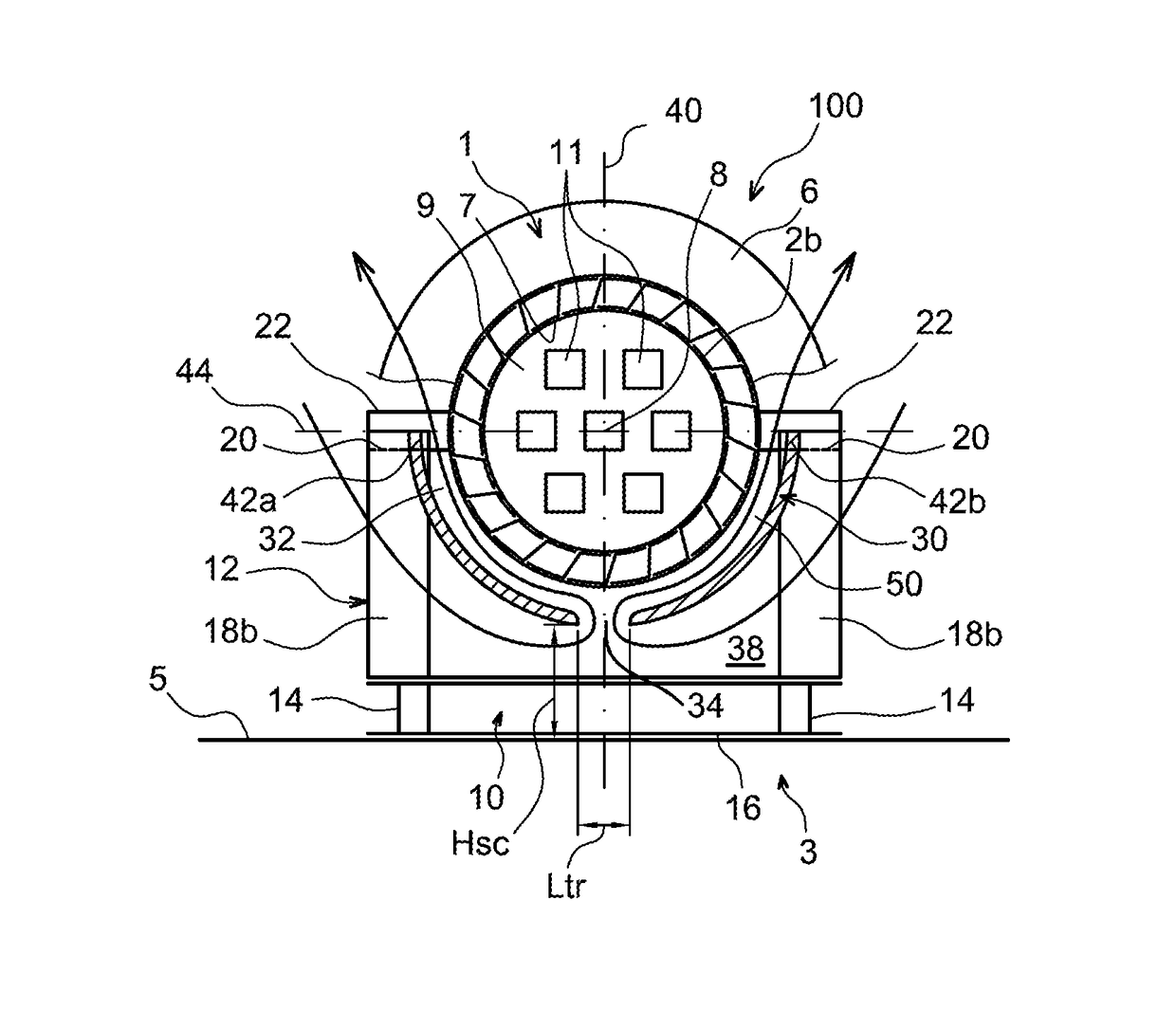 Device for supporting packaging for transporting/storing radioactive materials, including a shroud for guiding air for cooling the packaging by natural convection