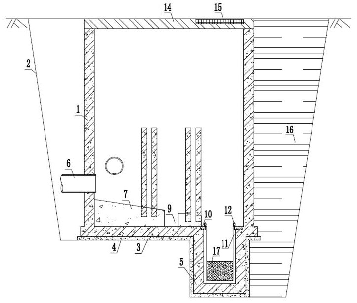 Sewage inspection well structure and construction method for non-stop desilting