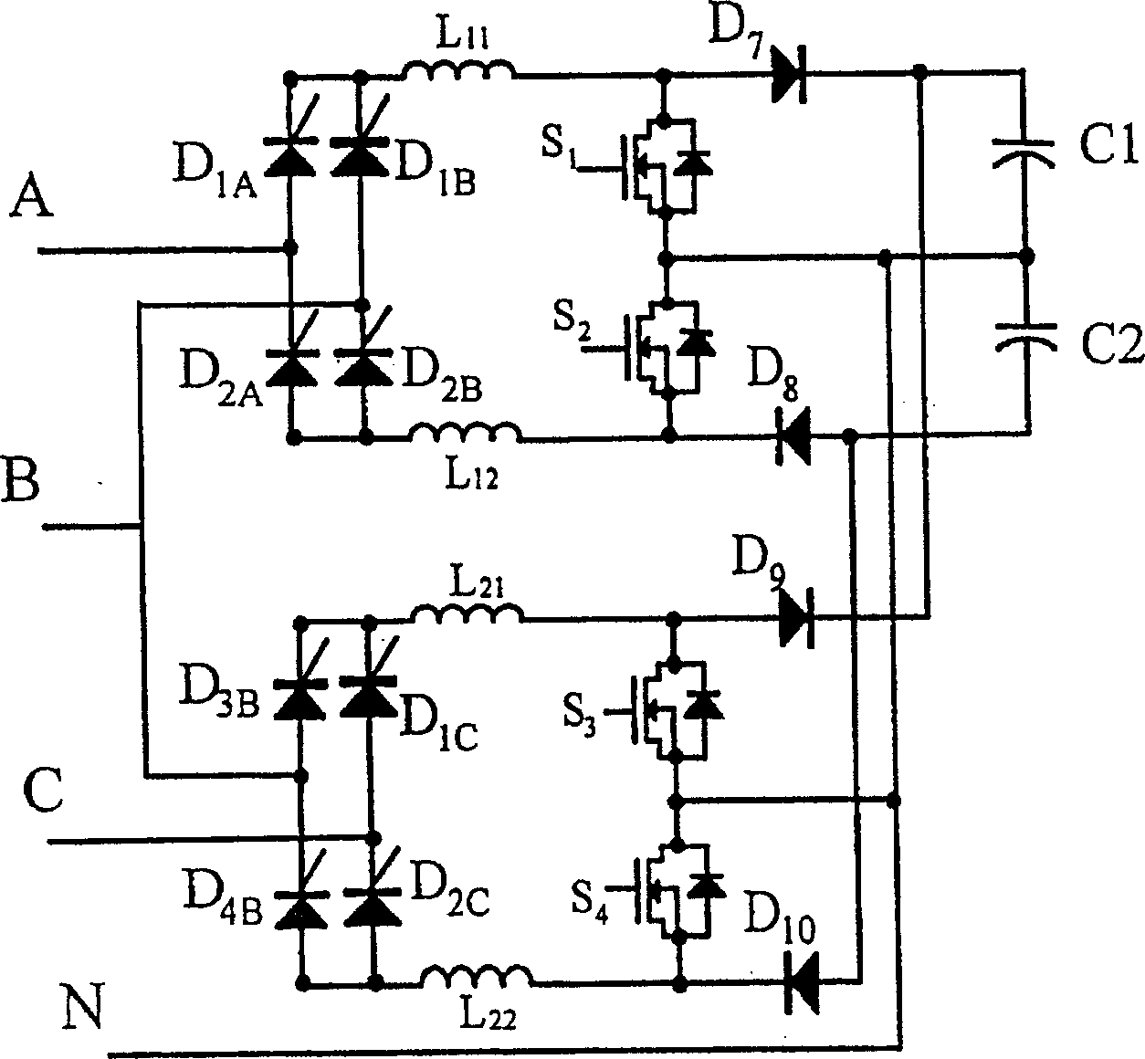 Integrated converting means with three-phase activity coefficient adjustment