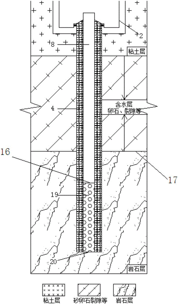 Water collecting and returning integrated well structure with filtering pipe moving downwards