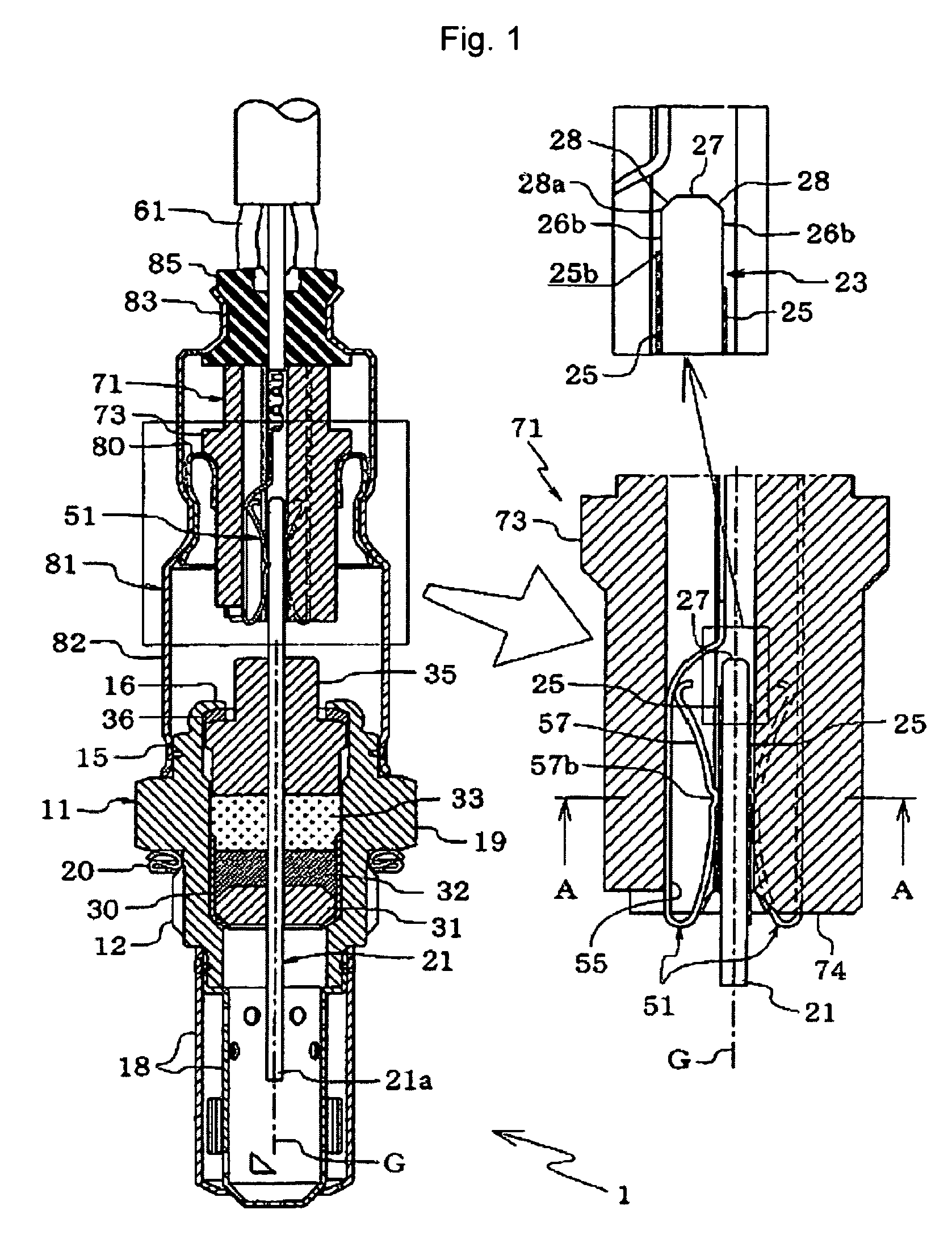 Sensor including a sensor element having electrode terminals spaced apart from a connecting end thereof