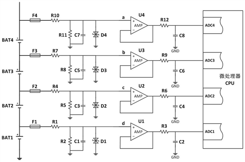 Voltage sampling circuit of multiple strings of lithium ion batteries