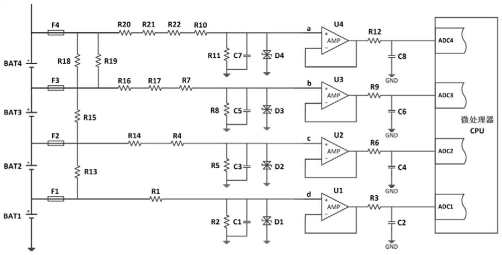 Voltage sampling circuit of multiple strings of lithium ion batteries