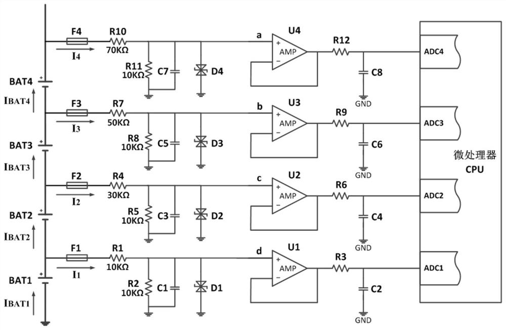 Voltage sampling circuit of multiple strings of lithium ion batteries