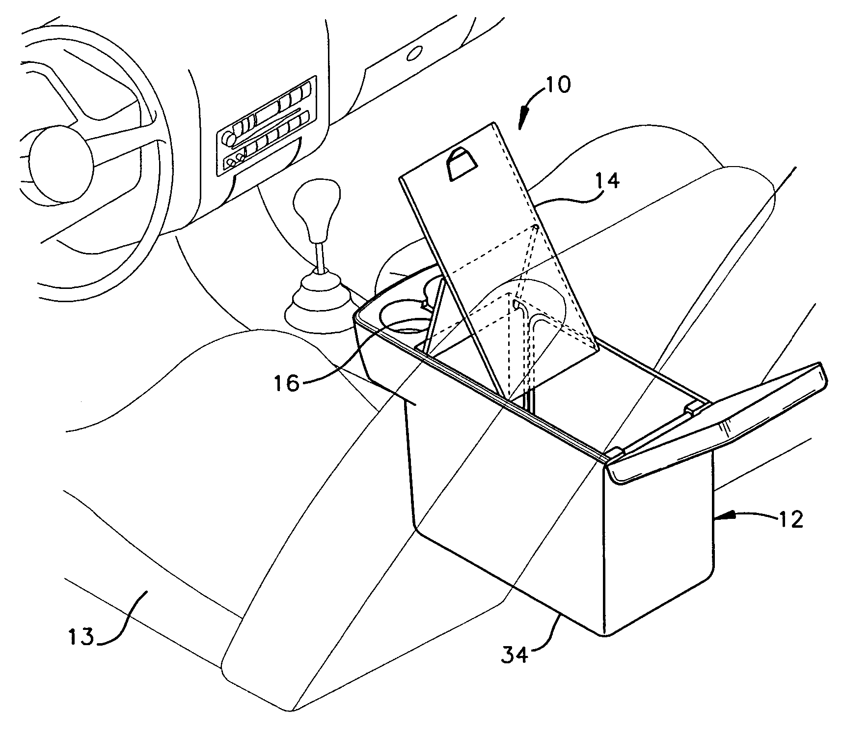 Expandable writing panel for a vehicle console