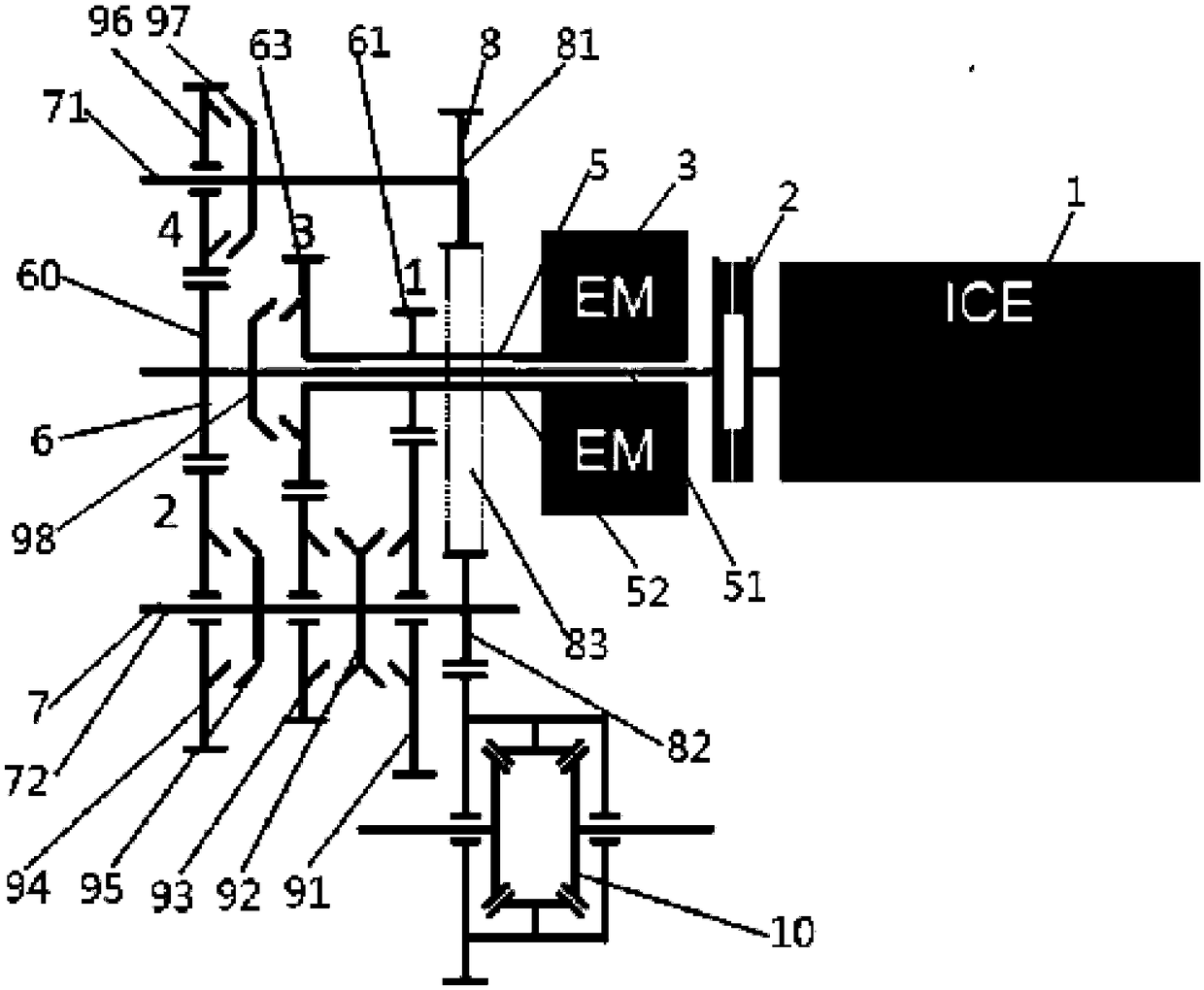 Hybrid power transmission system with dual gear structure
