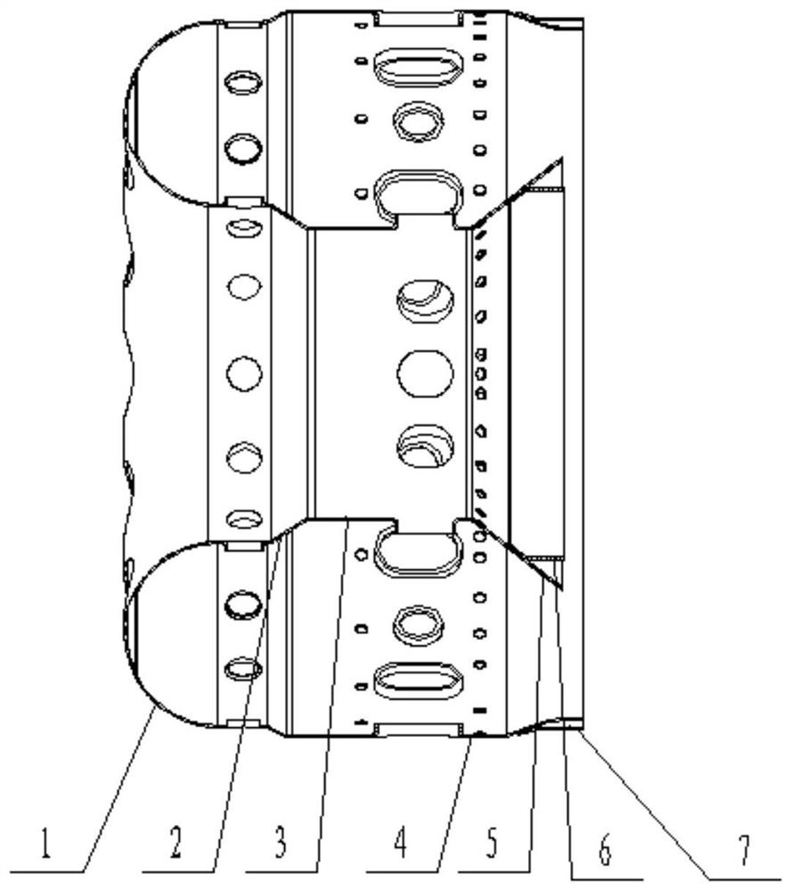 A deep U-shaped rotary cross-section semi-closed flame cylinder assembly welding processing method