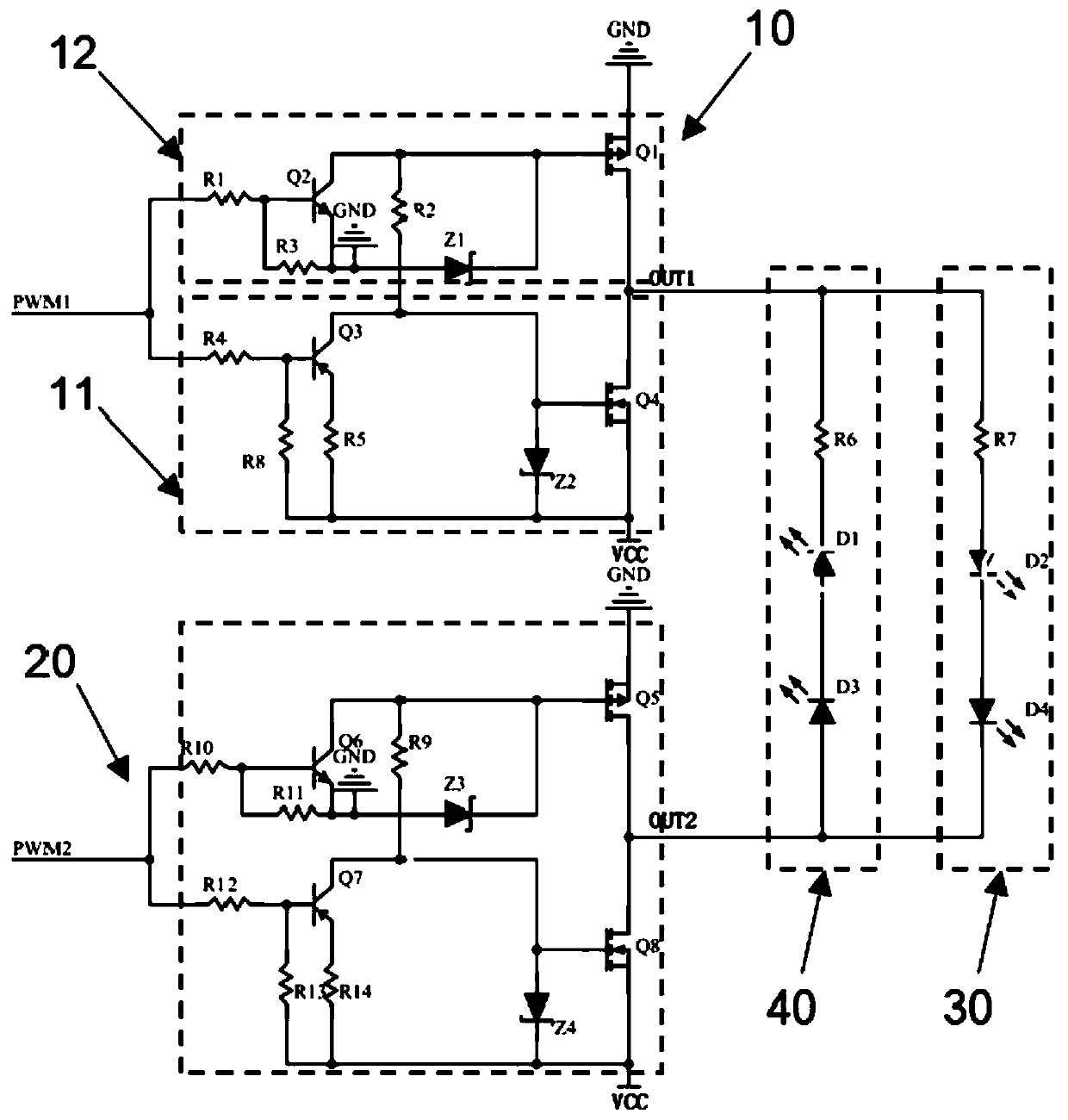 LED driving circuit based on double PWM signals, LED lighting device, and driving method