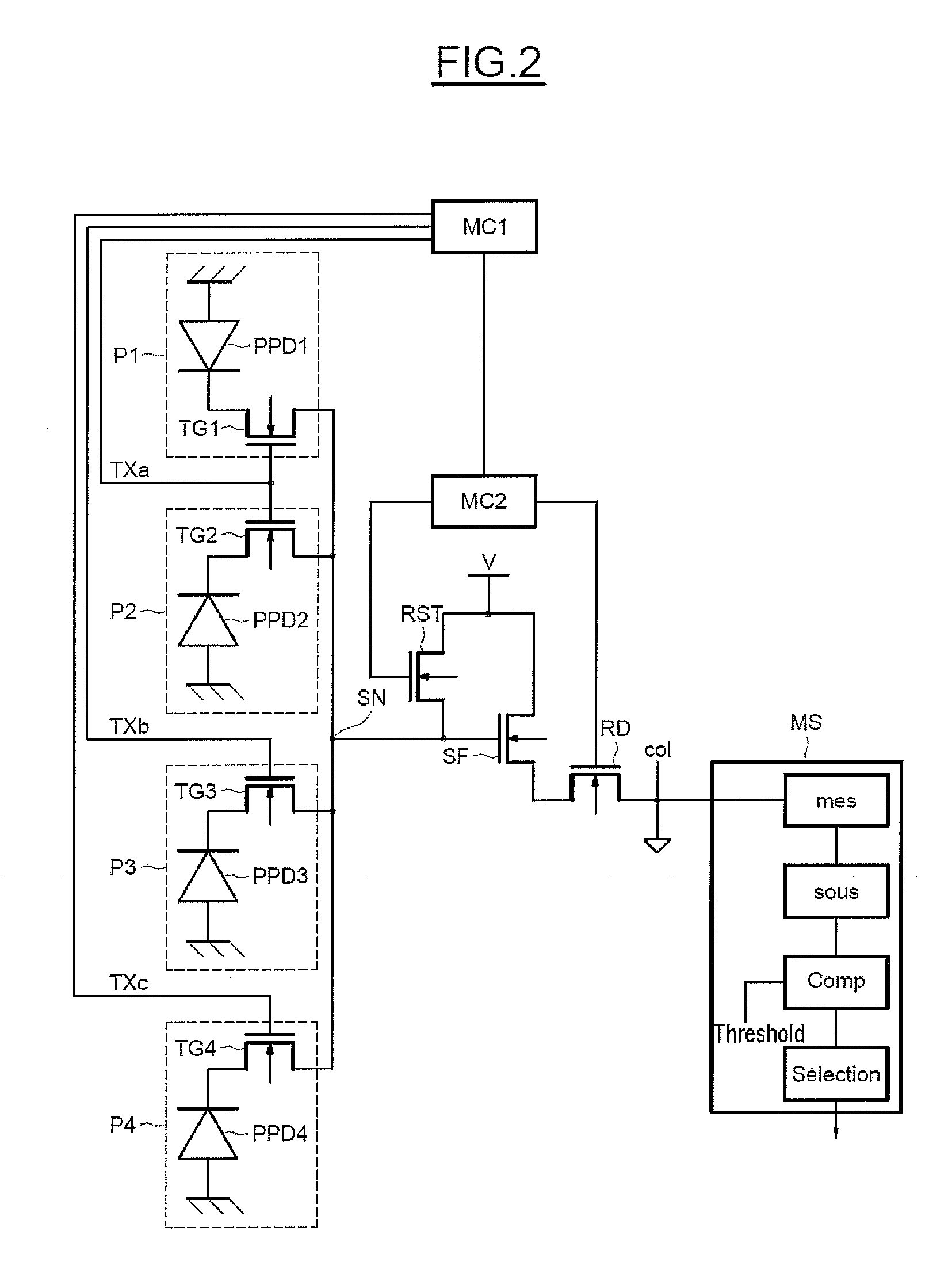 Matrix imaging device comprising at least one set of photosites with multiple integration times