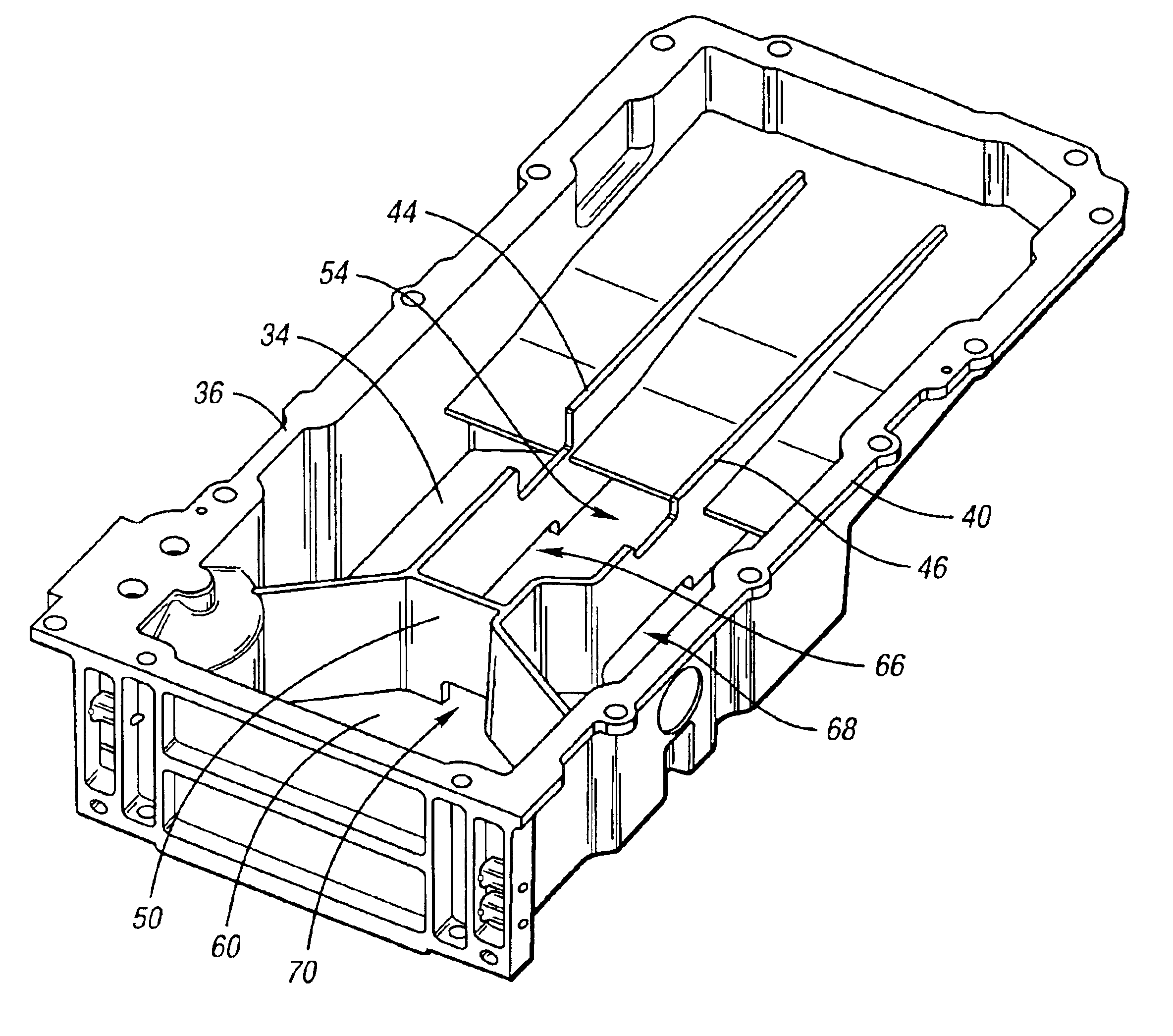 Oil pan with vertical baffles for oil flow control