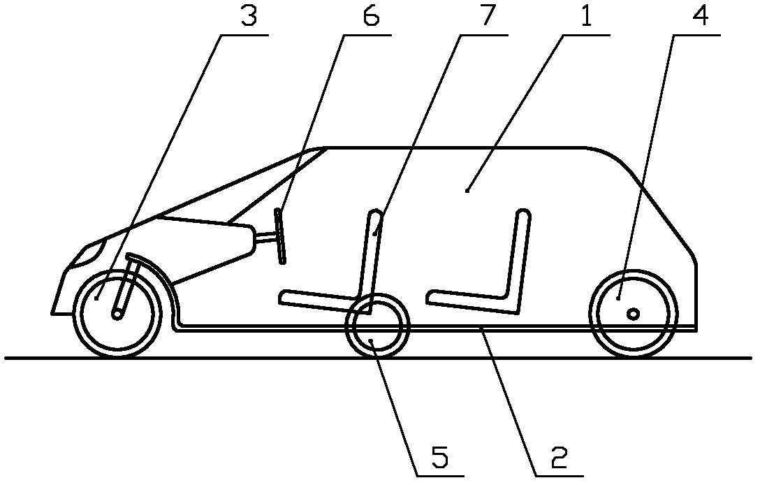 Electric sedan provided with light-touch auxiliary wheels