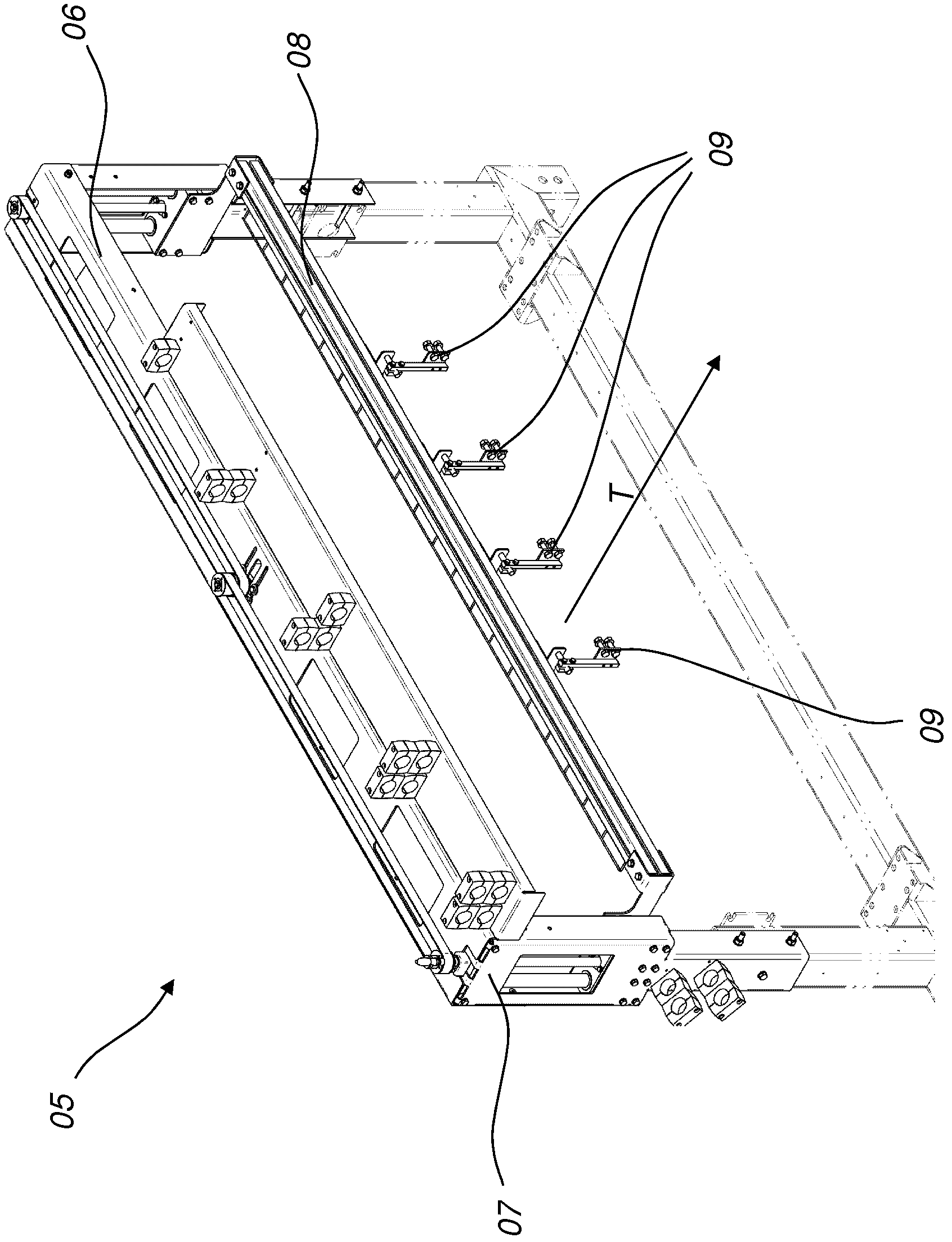 Device and method for applying an adhesive friction increasing material on an upper surface batch of a stack layer