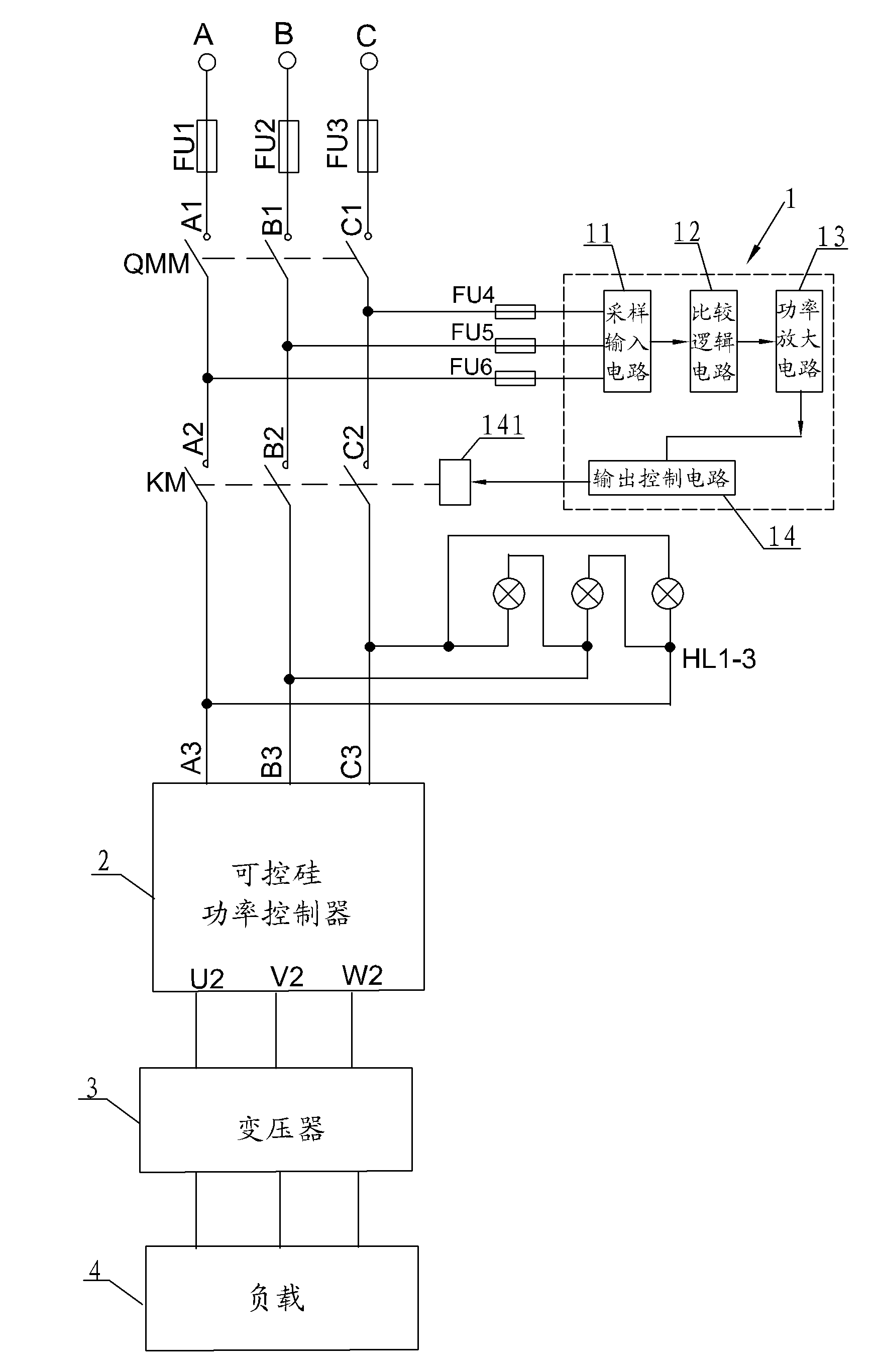 Thyristor pressure regulator with phase sequence protection