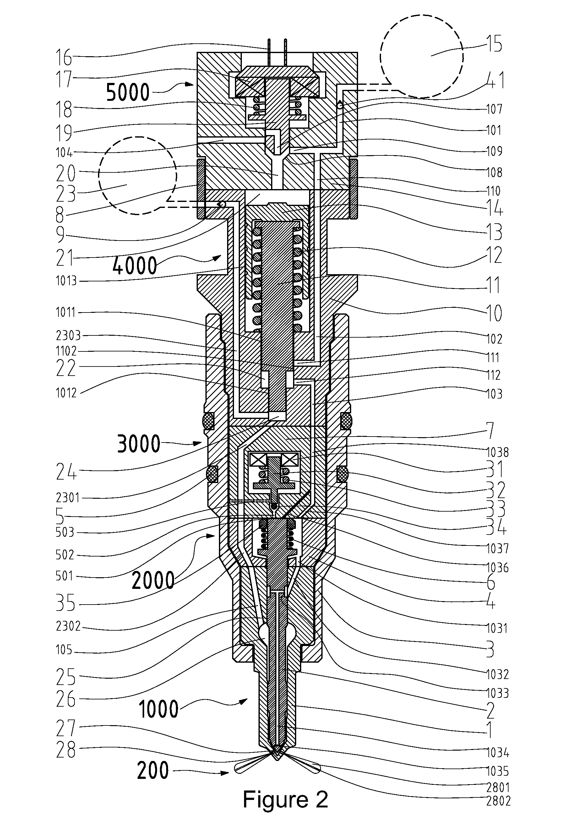 Fuel injector for multi-fuel injection with pressure intensification and a variable orifice