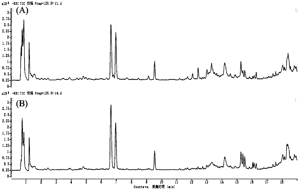 Method for detecting metabolites of patients with diabetic nephropathy in treatment of Gandi capsule