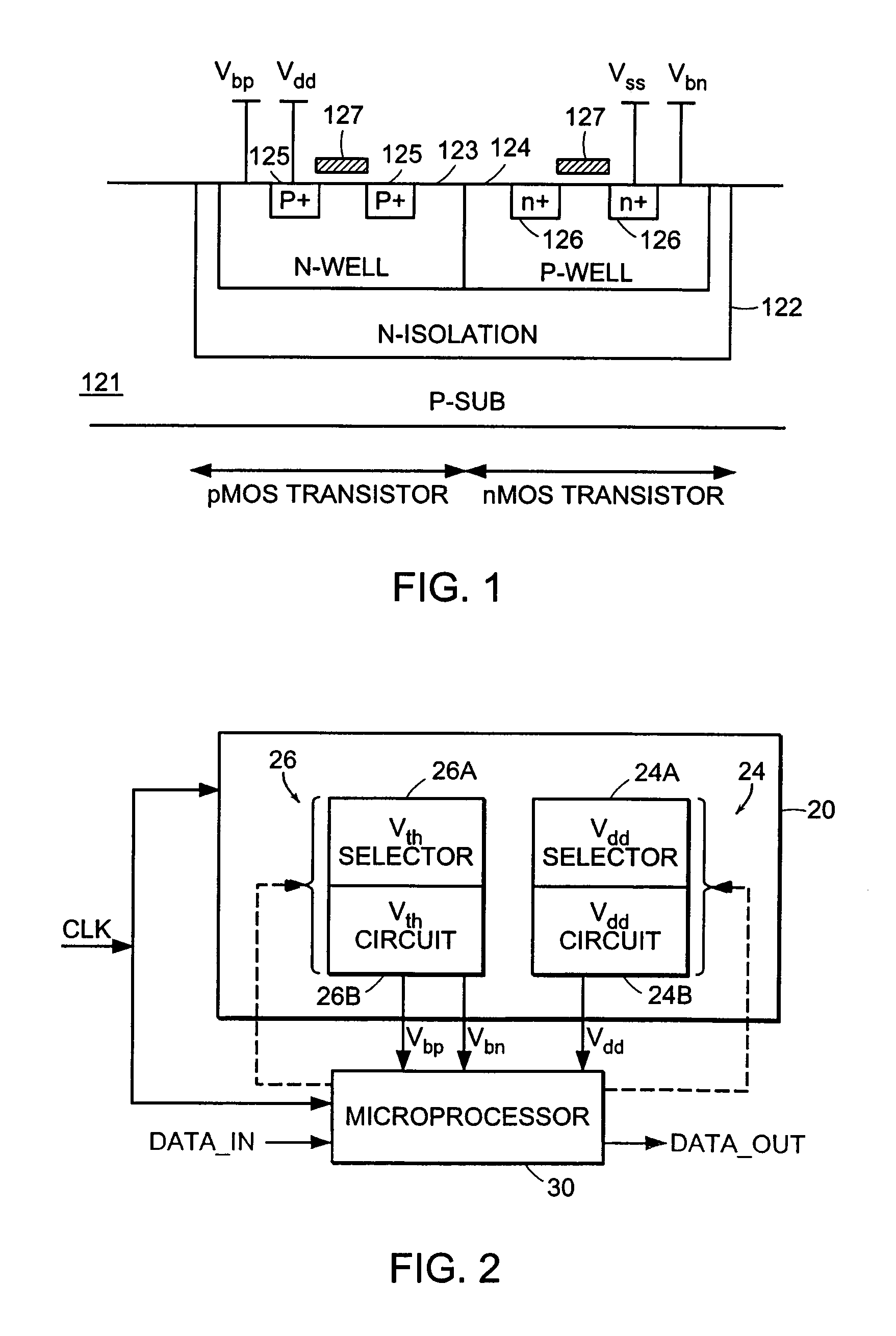Adaptive power supply and substrate control for ultra low power digital processors using triple well control