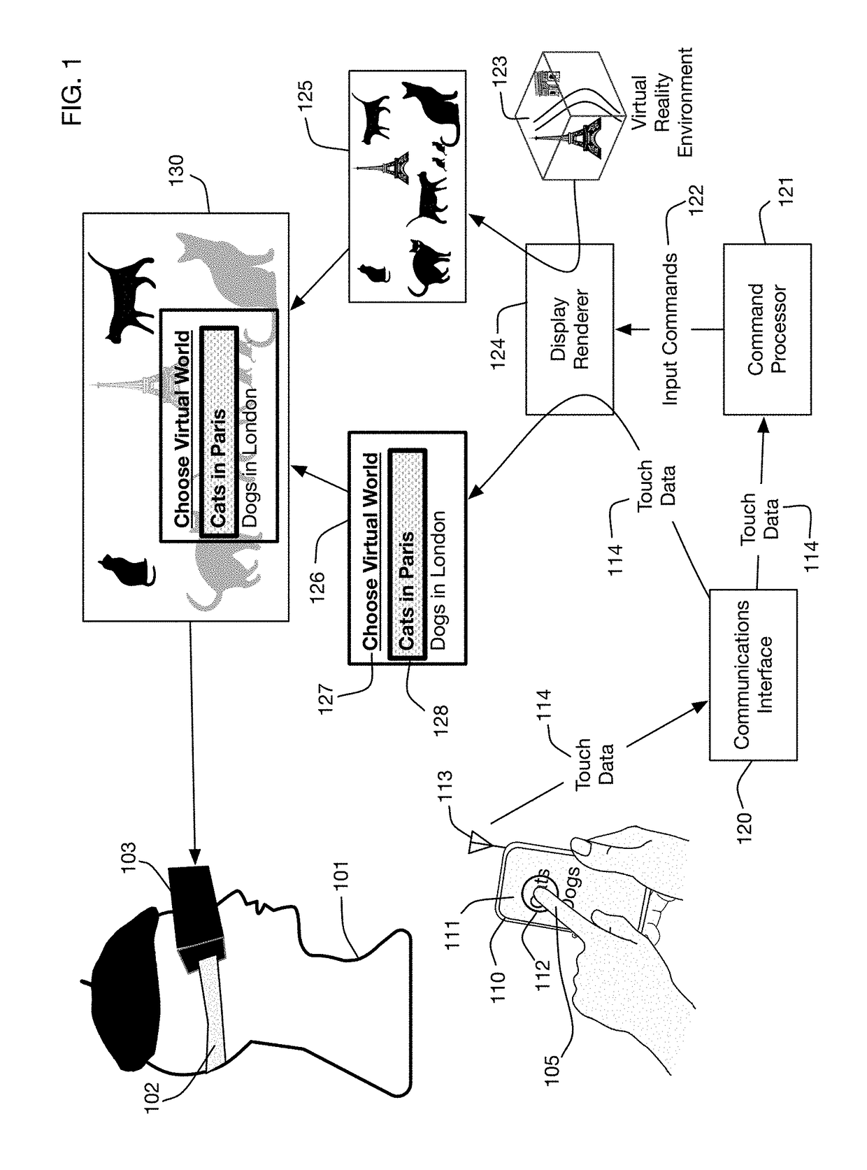 Head mounted display linked to a touch sensitive input device