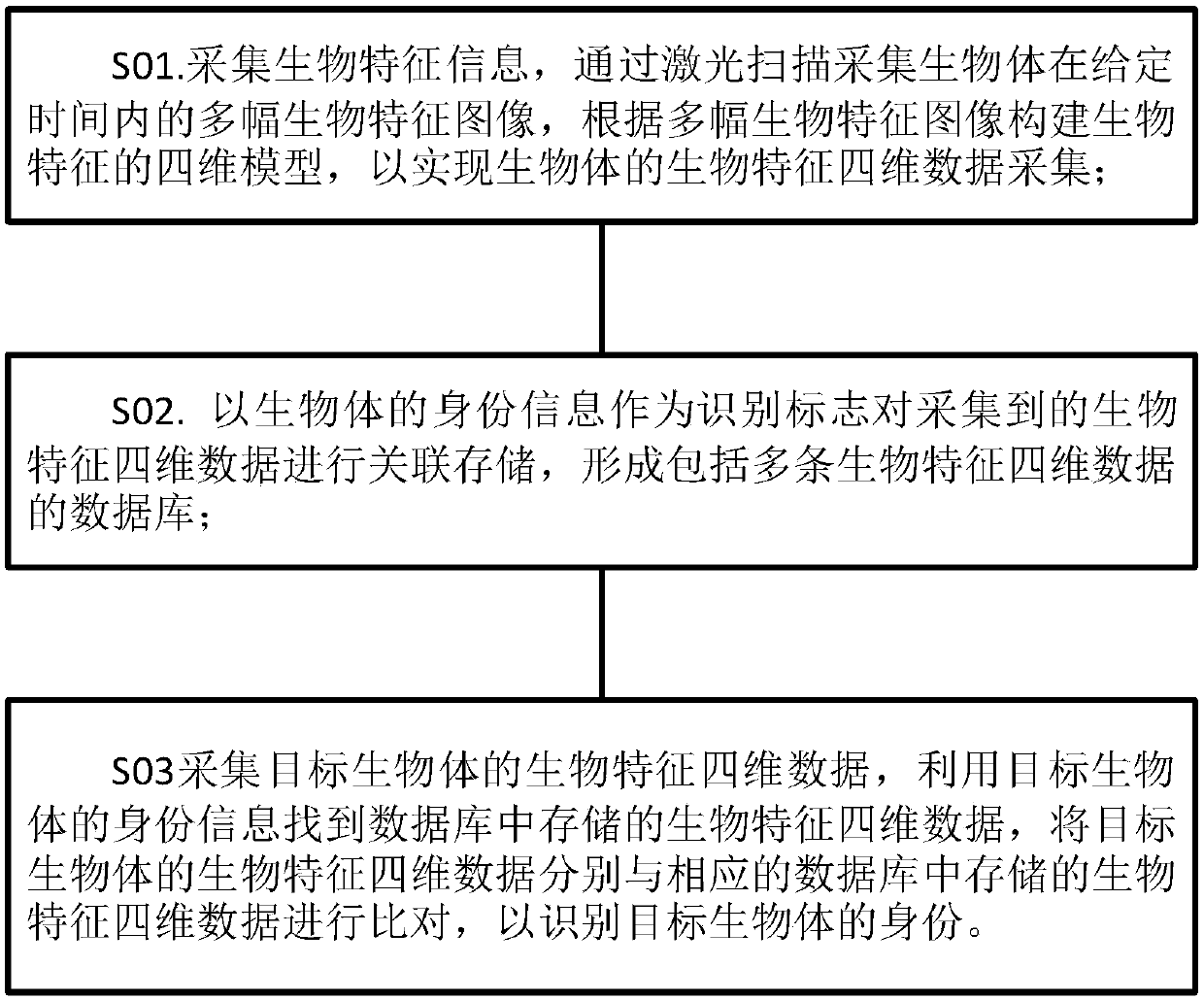 Laser scanning-based bio-feature 3D four-dimensional data identification method and system