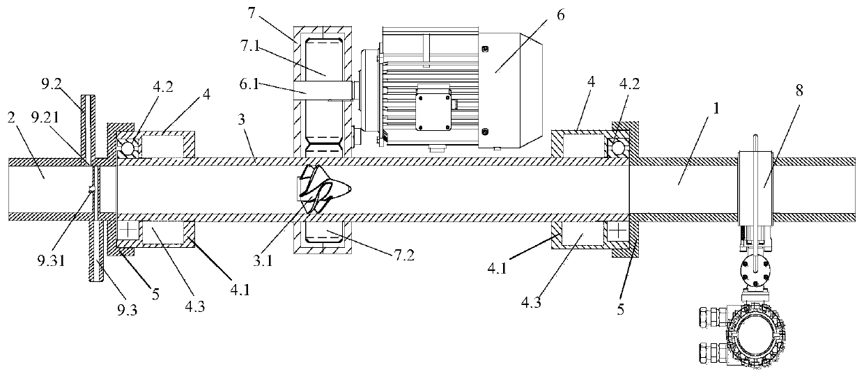 Oil-water two-phase flow measuring device and method based on combination of power rotary centrifugal differential pressure method and liquid flowmeter