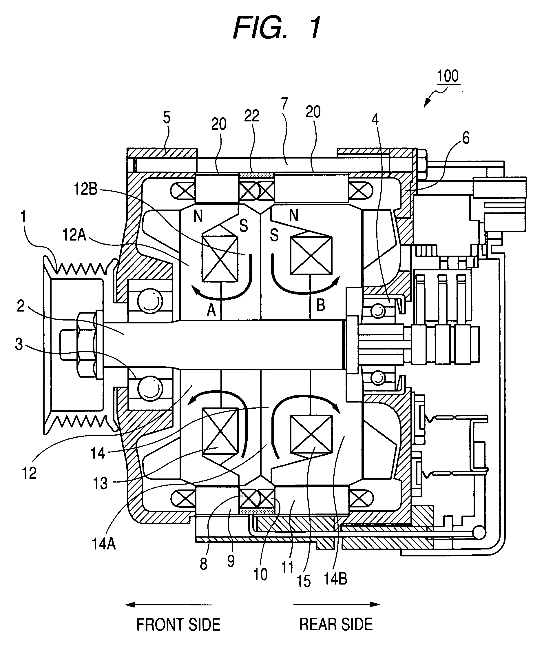 Automotive tandem alternator having reduced axial length and capable of effectively suppressing magnetic leakage