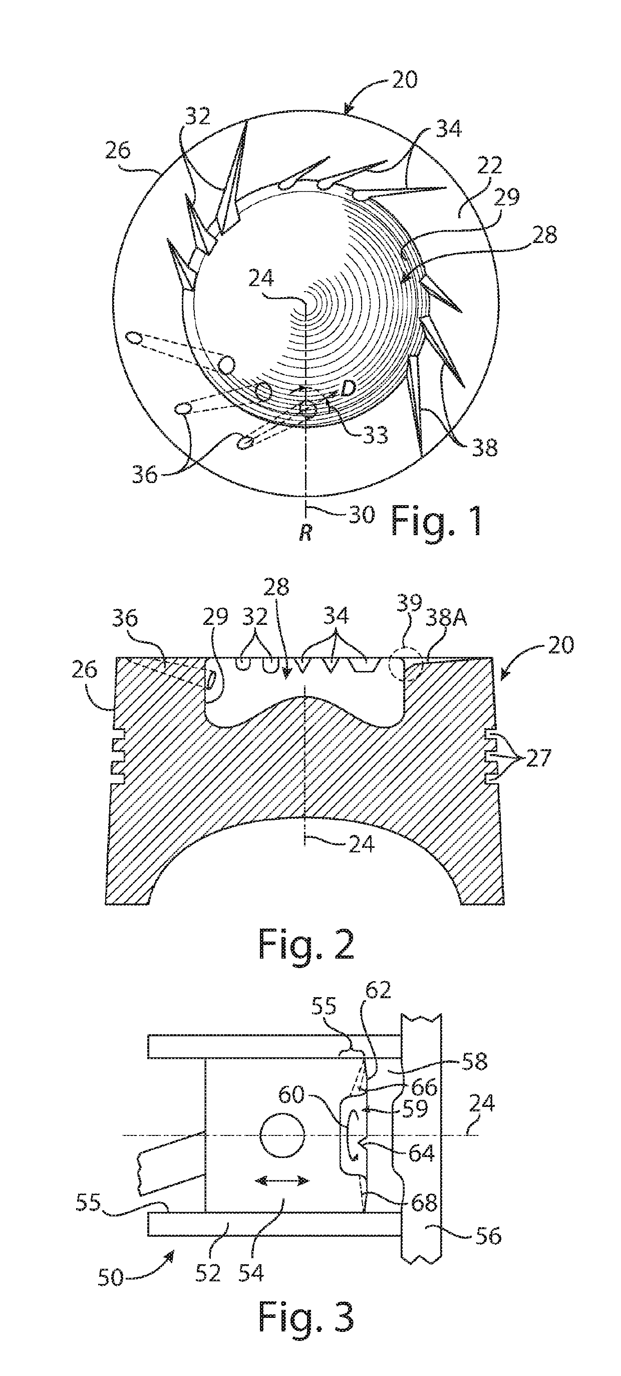 Internal combustion engine piston with chamber