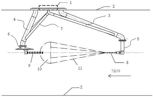 Forked space rod-type parachute wind tunnel test supporting device
