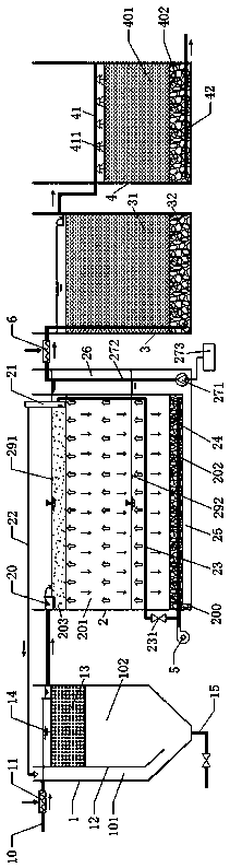 Integrated sewage treatment device and method based on tidal aerated biological filter